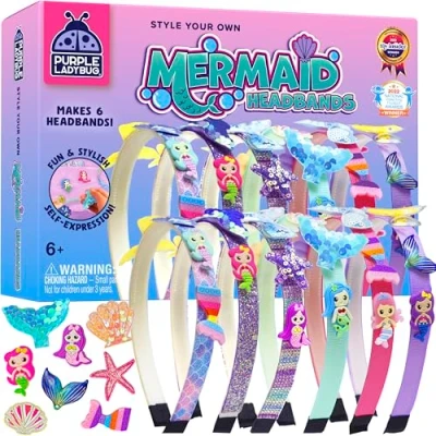 Image of PURPLE LADYBUG Make Your Own Mermaid Headbands for Girls Creative Gifts Age 6 + &amp; Hair Accessories Girls, Crafts Kids Fun Year Old Girl Birthday