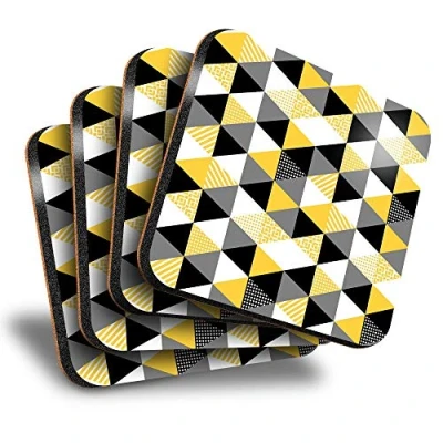 Image of Destination Vinyl ltd Great Coasters (Set of 4) Square Yellow Black White Geometric Drink Glossy Coasters/Tabletop Protection for Any Table Type #3296