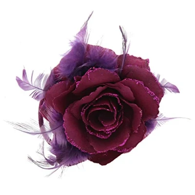 Image of Zac&#039;s Alter Ego Glitter Hair Rose with Feathers on Clip &amp; Elastic Piece or Corsage