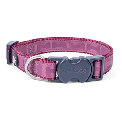 Image of Petface Tonal Bones Pattern Dog Collar, Large, Country Berry