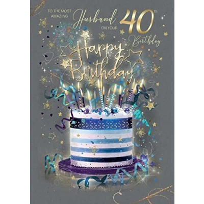 Image of Cherry Orchard Husband 40th Birthday Card from the Grayson Range complete with Gold Envelope and Foil Detailing