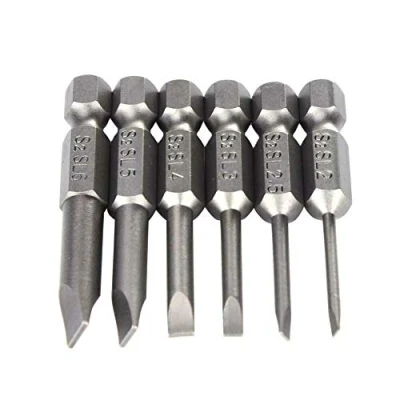 Image of BE TOOL Slotted Screwdriver Bits 6PCS 2 6mm Flat Head S2 Alloy Steel Magnetic Hex Shank Drill Set (50MM)