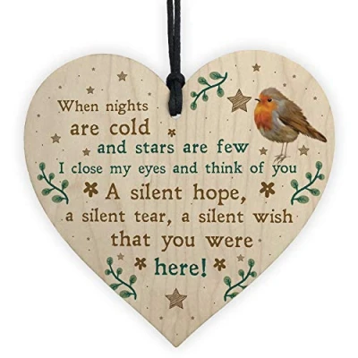 Image of RED OCEAN Robin Christmas Memorial Bauble For Mum Nan Dad Grandad Wooden Heart Keepsake