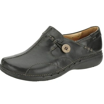 Image of Clarks Womens Un Loop Loafers, Black Leather, 4 UK