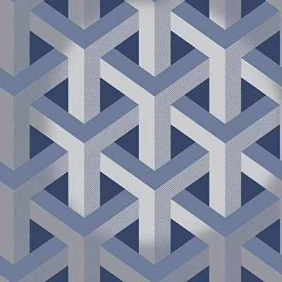 Image of Navy Blue Geometric Wallpaper Silver Metallic Glistening Trident Y�L