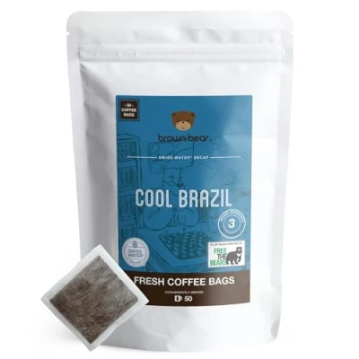 Image of Swiss Water Decaffeinated Ground Coffee Bags 50 Decaf Process Brown Bear Cool Brazil Strength 3 Medium Roast Individual Arabica Like Tea