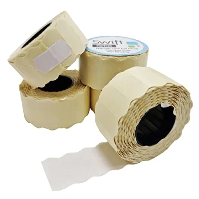 Image of Swift 26 x 12 mm Price Gun Labels White 5 Rolls 5,000 Stickers CT4 Wavy Edge Pricemarking Tags Fits Many Pricing Labellers