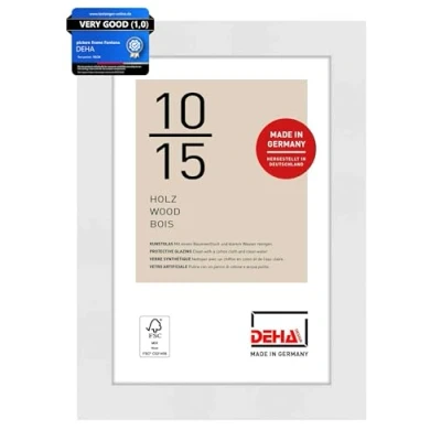 Image of DEHA Design Fontana Photo Frame 4x6, Wooden Picture 10x15cm, White with Protective Acrylic Glazing and Push Turn Clips