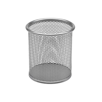 Image of OSCO Silver Wiremesh Round Pen Pot Pencil Holder Desk Tidy Office Organiser Makeup Storage Cosmetics Display H10.4 x W9 D9 cm