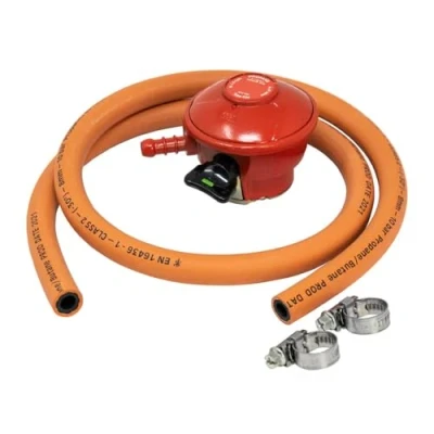 Image of JD Brands Patio Gas Regulator 27mm Clip On with 2m Hose &amp; 2 Clips Compatible Calor Flogas Propane Tanks for BBQs, Heaters Outdoor Equipment