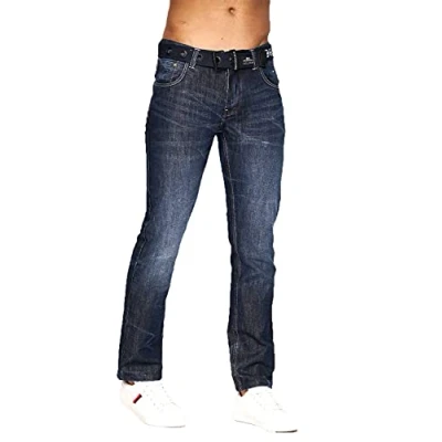 Image of Crosshatch Men&#039;s New Embossed Tcno Dark Wash Jeans Drak 36 Regular