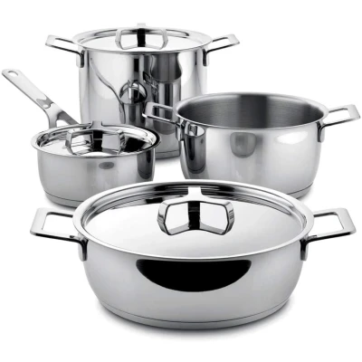 Image of Alessi Pan Set Pots&amp;Pans AJM100S7 4 Piece by Jasper Morrison