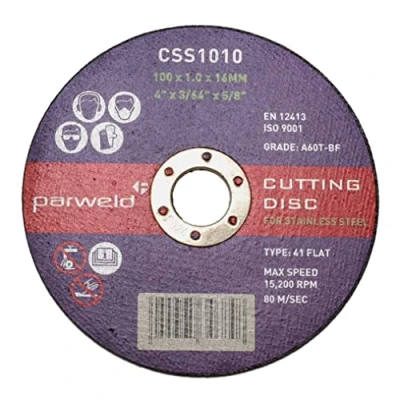 Image of (Pack of 10) Parweld (4&quot;) 100mm x 1mm Thin Stainless Steel Cutting Discs Metal Slitting 16mm bore