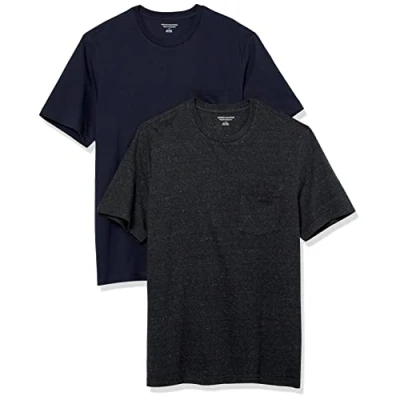 Image of Amazon Essentials Men&#039;s T Shirt Regular Fit Short Sleeve Crewneck Pocket, Pack of 2, Charcoal Heather/Navy, XXL