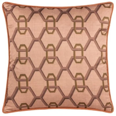 Image of Paoletti Carnaby Chain Geometric Satin Feather Filled Cushion Pink Size 45 cm x