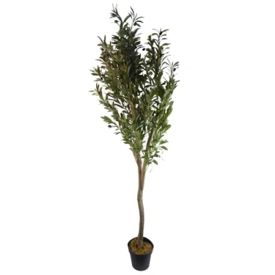 Image of Leaf Design UK Black Plastic Pot, 150cm Artificial Natural Look Olive Tree with Wooden Trunk