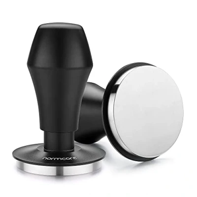 Image of Normcore 58mm Coffee Tamper V4.1 with Click Sound Feedback, Spring Loaded Flat Base, Anodized Aluminum Handle, Compatible Standard Baskets, Black