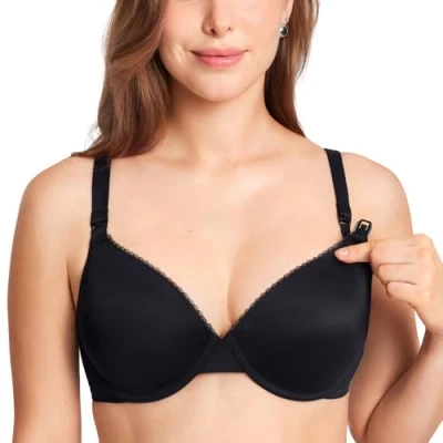 Image of Gratlin Women&#039;s Full Cup Lightly Lined Plunge Underwire Maternity Nursing Bra Black 38E