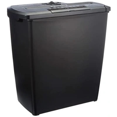 Image of Amazon Basics 7 8 Sheet Strip Cut Paper, Credit Card, CD &amp; DVD Shredder with Bin for Business Home Office Use Paper Reverse Function, Black