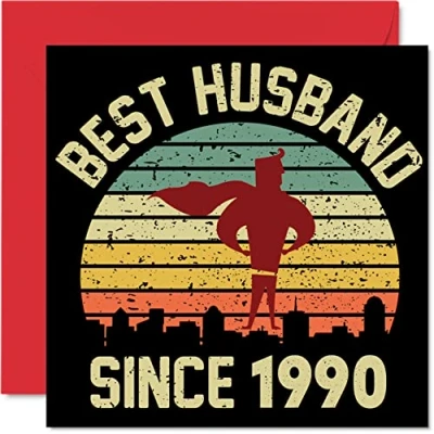 Image of 34th Anniversary Card for Husband from Wife Best Since 1990 I Love You Gifts, Happy Wedding Cards Partner, 145mm x Greeting Thirty Fourth Anniversaries