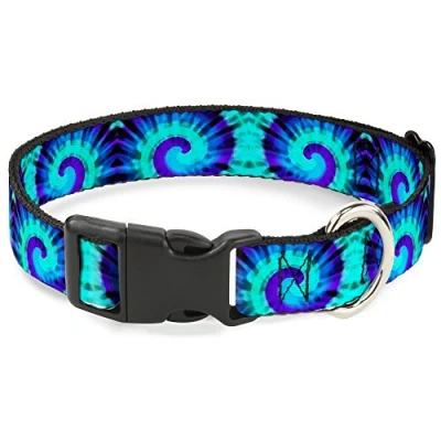 Image of Buckle Down Plastic Clip Collar Tie Dye Swirl Purples/Blues 1.5&quot; Wide Fits 18 32&quot; Neck Large