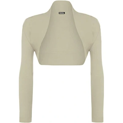 Image of WearAll Womens Plus Size Plain Long Sleeve Cropped Ladies Shrug Bolero Cardigan Top Stone 20 22