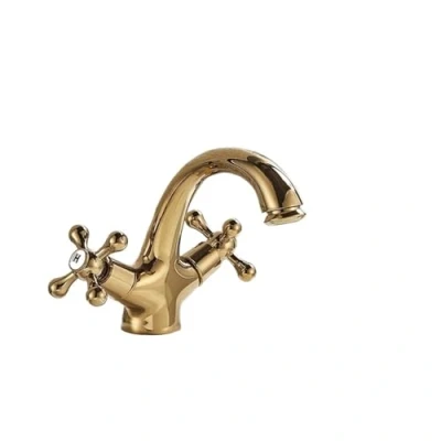 Image of GCYEIDMA Mixer Tap Kitchen Sink Vintage Style Taps Deck Mounted Antique Brass Bathroom Basin Faucet Dual Handles Hot And Cold Water Tap(Golden)