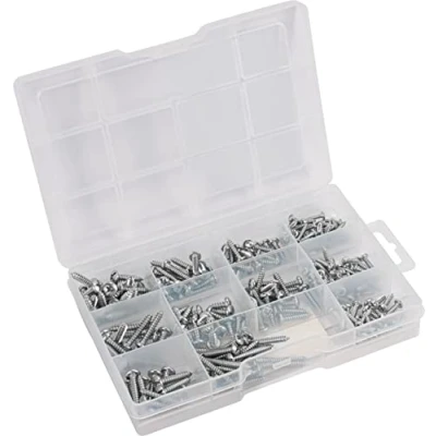 Image of Connex DP8500119 Tapping Screws Assortment 265 Pieces Various Sizes Panhead PH Phillips Drive Fully Thread Galvanised Screw Set Box