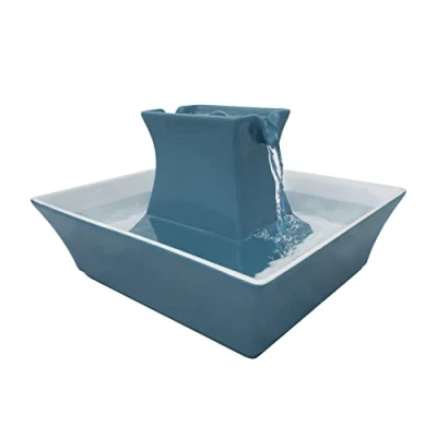 Image of PetSafe Ceramic Pagoda Fountain, Drinking Fountain for Cats and Dogs, Dual Water Stream, Drinkwell 2 Litre, Blue