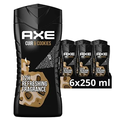 Image of Axe Collision Leather &amp; Cookies 3 in 1 Men&#039;s Shower Gel Plant Based 12 Hour Protection Against Body Odour (6 x 250 ml) Pack of 6