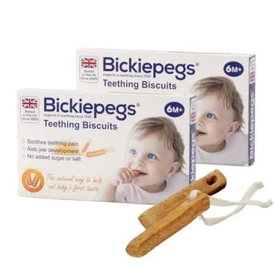 Image of Bickiepegs Teething Biscuits for Baby 6 Months +, Hard Natural teether Relief &amp; Introduction to Solids, Vegan Food Based jaw Exerciser (2 Pack)