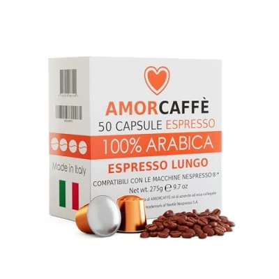 Image of Amorcaffe 50 Aluminium Capsules Compatible with Nespresso Pods 100% Arabica Dark Roast Extra Strong