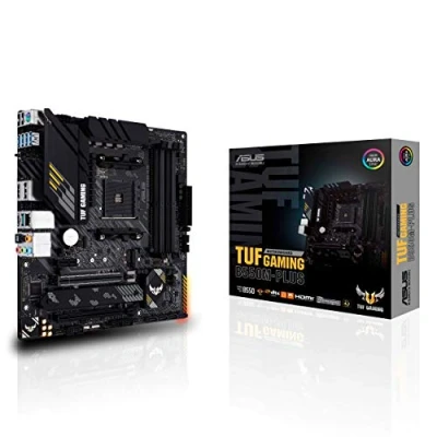 Image of ASUS TUF Gaming B550M PLUS, AMD B550 (Ryzen AM4) Micro ATX Motherboard (PCIe 4.0, Dual M.2, 10 DrMOS, DDR4 4400, 6, 2.5 Gb Ethernet, HDMI, DP, USB 3.2 Gen 2 Type A and C, Aura Sync)