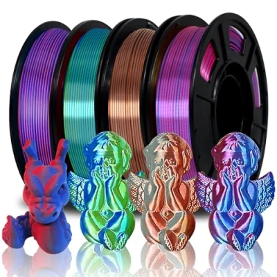 Image of Eono Dual Color PLA Filament Coextrusion 1.75mm for 3D Printer, Printer Muliticolor Silk Like Rainbow, 250g*4 Pack.