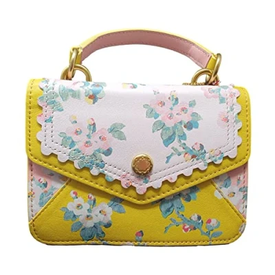 Image of Cath Kidston Mayfield Blossom Mini Scalloped Edge Handbag Cross Body Bag in Yellow Leather
