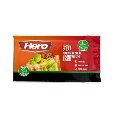 Image of Hero 50 x Sealable Freezer Bags, Press Seal Bags Food Reusable Sandwich BPA Free Click Lock Storage for Fruits,Meat,Grains,Vegetables,Sweets