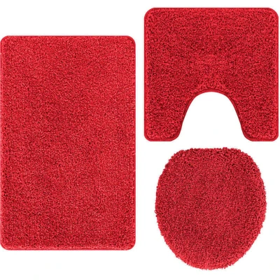 Image of vidaXL 3 Piece Bath Mat Set Red Polypropylen Non Slip