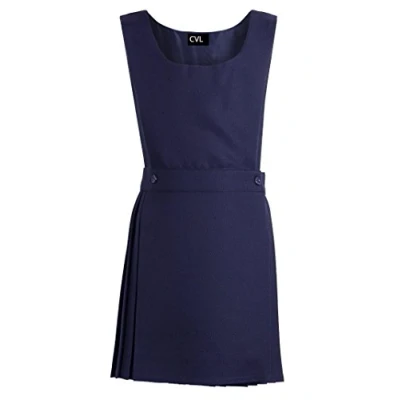 Image of CVL GIRLS BIB PINAFORE PLEATED SCHOOL UNIFORM DRESS ALL AGES (Navy Blue, 17 18 Years)