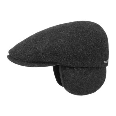 Image of Stetson Kent Wool Ear Flaps Flat Cap for Men Made in The EU with Protection Cashmere Fall/Winter Warmer Peaked Anthracite L (58 59 cm)