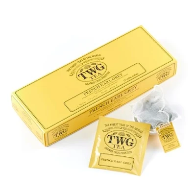 Image of TWG Tea French Earl Grey Black Citrus Fruits &amp; Blue Cornflowers 15 Hand Sewn Cotton Bags Gift Set
