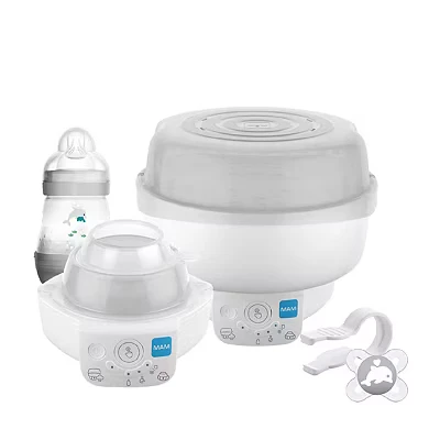 Image of MAM Electric Baby Bottle Steriliser &amp; Express Warmer; with 6 Functions includes 1x 160 ml Easy Start Anti Colic 0 2 Months Soother (Designs May Vary)