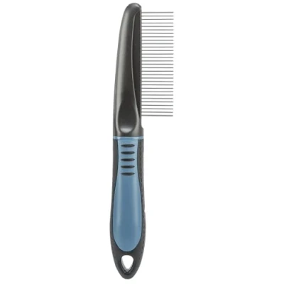 Image of TRIXIE comb fluffing up the coat rubberised plastic handle metal black/blue 23765