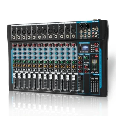 Image of SIKUING 12 Channel Audio Interfacer Sound Board Mixer DJ 16 Bit DSP Effect USB +48V Phantom Power Bluetooth for Karaoke Studio Streaming Recording,Live