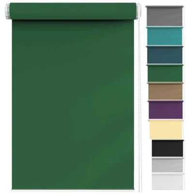 Image of No Drill Blackout blinds 120 x cm Thermal Insulated UV Protection, Roller, Roman and Vertical Durable Fittings Easy Fit for Any Window, Loft, Dark Green