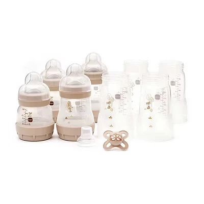 Image of MAM Easy Start Self Sterilising Anti Colic Starter Set, Newborn Bottle Set and Soother, Essentials, White (Designs May Vary)