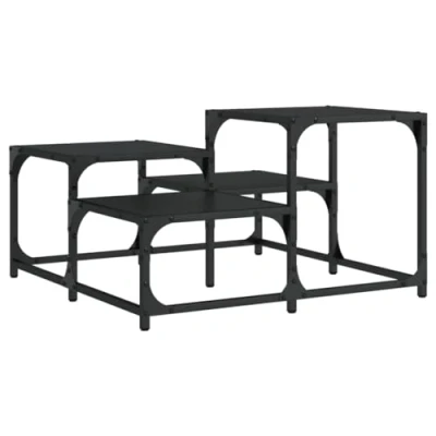 Image of vidaXL Black Coffee Table Industrial Style Living Room Furniture with Multi level Engineered Wood Top and Metal Frame