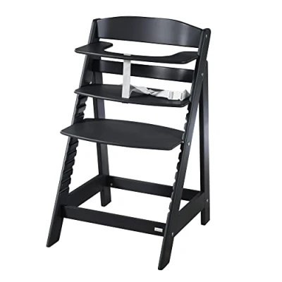 Image of roba 2 in 1 Wooden Grow Along High Chair Sit up Flex Adjustable Height from 6 Months to 70 kg Anti Tipping Baby with Smooth Surface Black