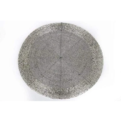 Image of Carousel Home and Gifts Round Silver Furniture Dining Table Woven Glass Bead Placemat 30cm