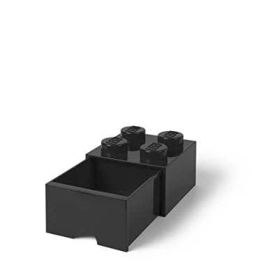 Image of LEGO Brick with 4 Knobs and 1 Drawer Black Storage Box for Toys Desk Drawers Office Supplies Stackable Home Decoration Toy