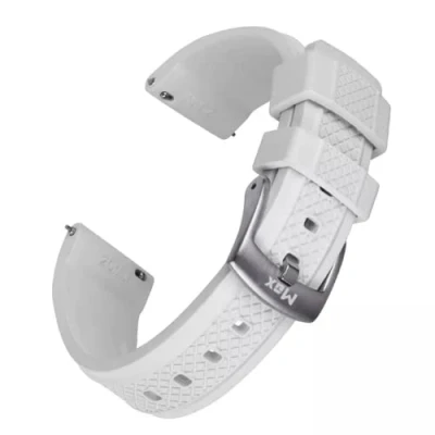 Image of Max Summit Fluororubber (FKM) Rubber Watch Strap with Loop Holder Lock Ring 20mm 22mm (20mm, White)